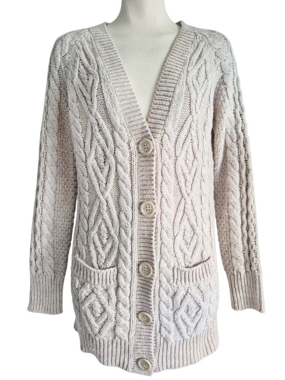 Zara Chunky Cozy Cable Knit Cardigan Button Down V-Neck w/ Ribbing Size M